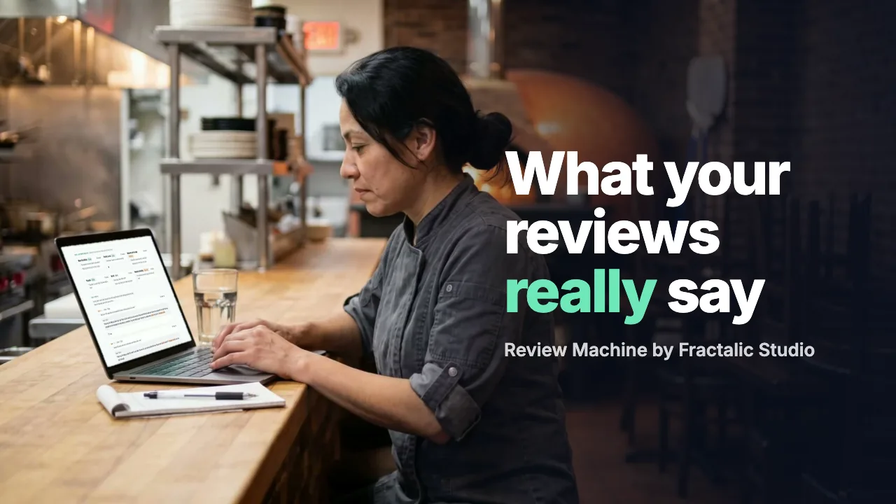 Story cover with the words What your reviews really say: a restaurant owner reading the review report on a laptop.